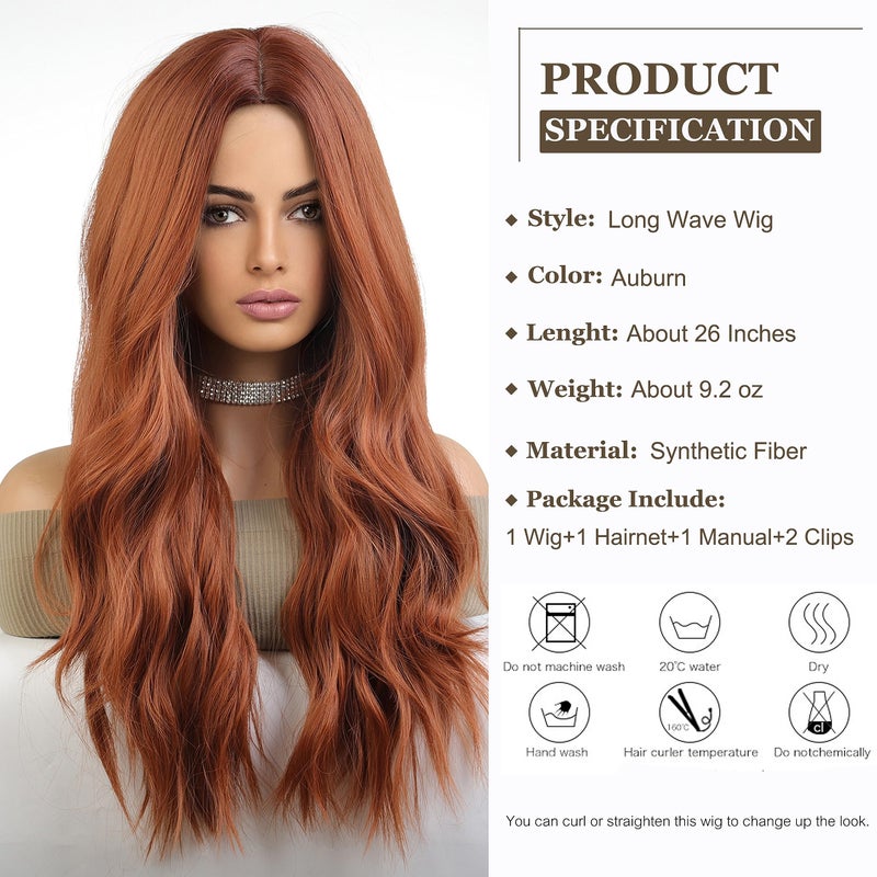 Esmee Long Ombre Auburn Wigs for Women Natuaral Synthetic Wavy Curly Hair Wig for Daily Party Cosplay Use-26 Inches - Image 2