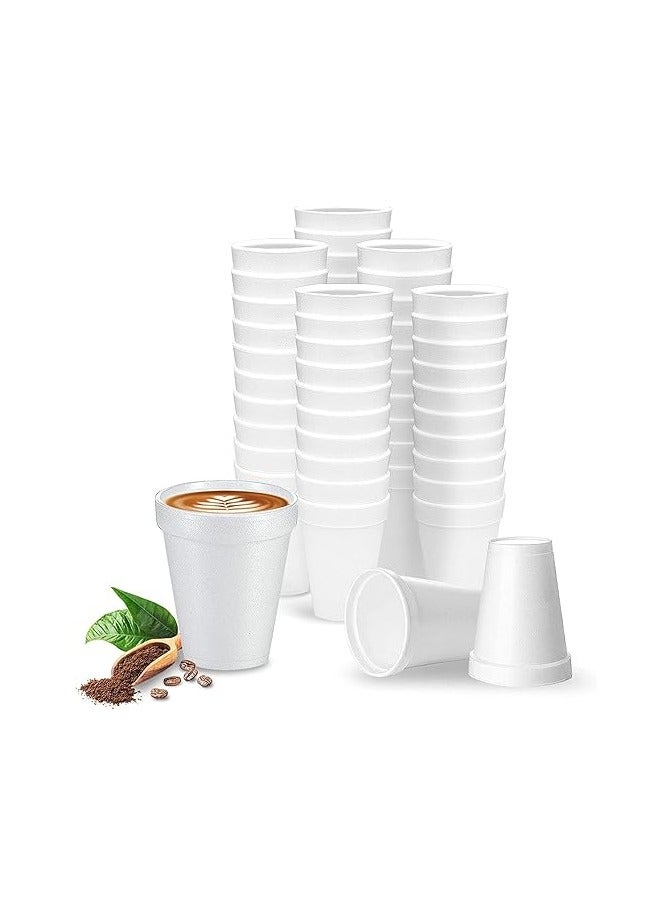 On Mart 75 Pcs White Foam Cup, Disposable Styrofoam Cups, Insulated Hot & Cold Beverages, Made in the USA, To-Go Cups - for Coffee, Tea, Hot Cocoa, Soup, Broth, Smoothie, Soda, Juice 6 Oz