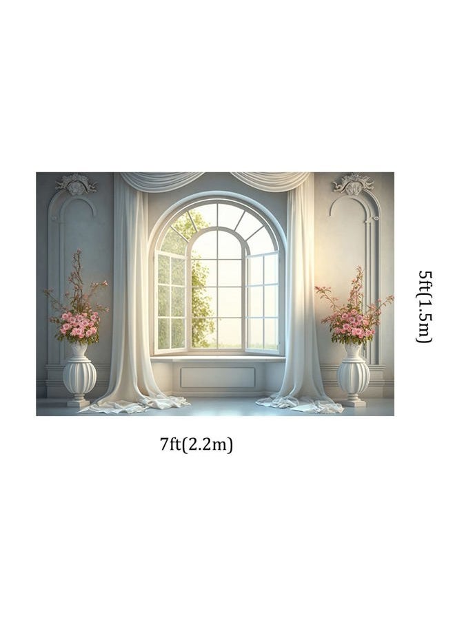 Kate 7x5ft Window Scene Photography Backdrops Interior Pink Rose Gray Wall White Curtain Decor Wedding Photo Studio Background Polyester Material - Image 2