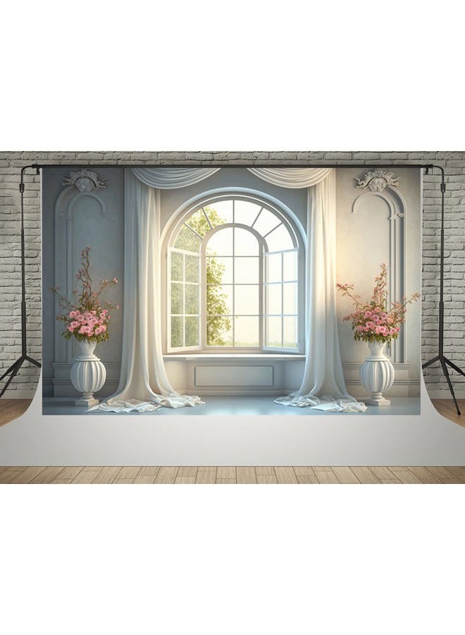 Kate 7x5ft Window Scene Photography Backdrops Interior Pink Rose Gray Wall White Curtain Decor Wedding Photo Studio Background Polyester Material - Image 1