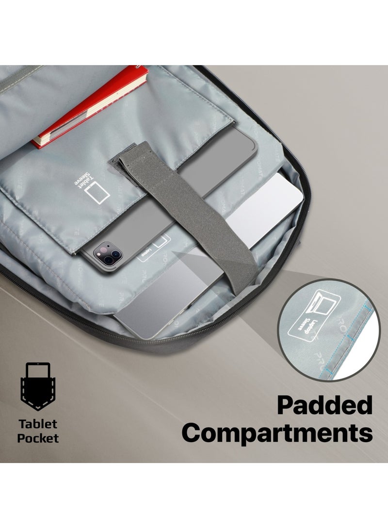 PROMATE - Promate Lightweight 15.6-inch Laptop Backpack with USB Charging Port, Secure Zippers, Adjustable Straps, Water Resistance, and Durable Finish for MacBook Air, iPad, Dell XPS 13, ElitePack-Pro - Image 1