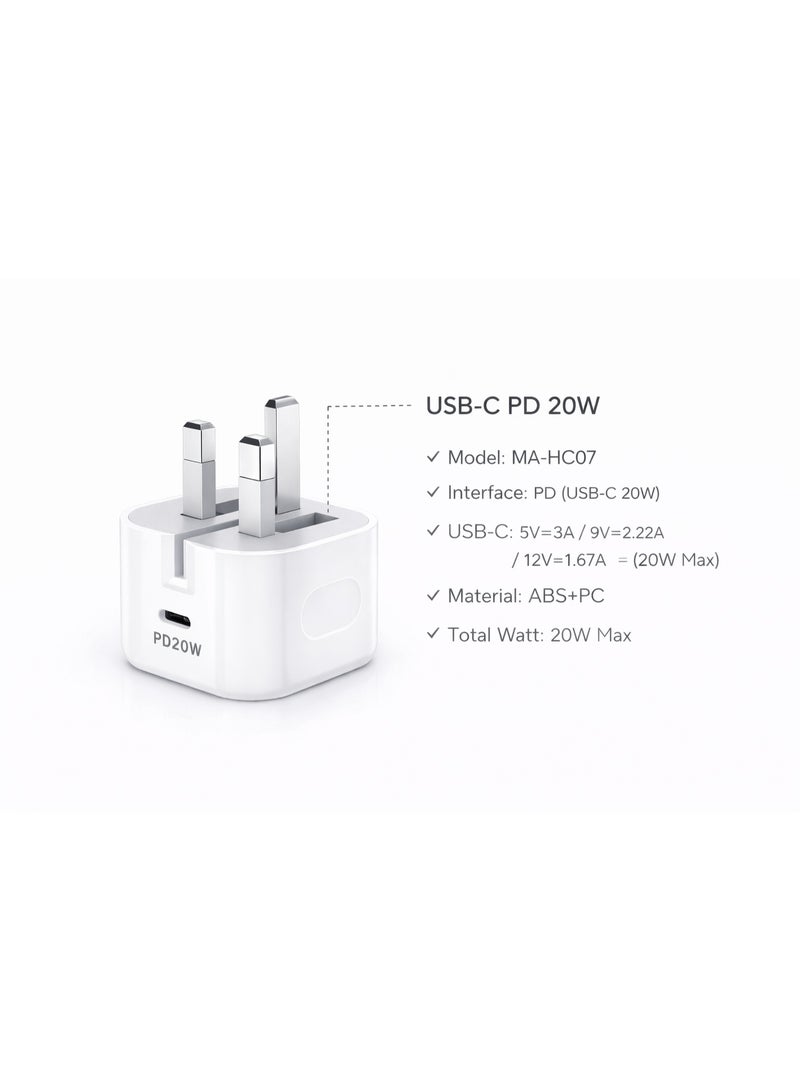 ماس شاحن سريع USB-C بقوة 20 واط متوافق مع أجهزة iPhone - أبيض - ضمان محلي لمدة عام - Image 5