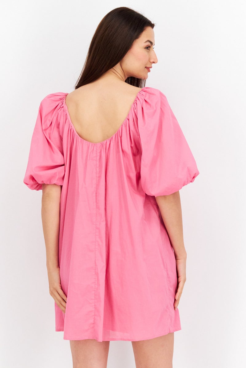 MANGO Women Plain Mini Dress, Pink  - Image 3