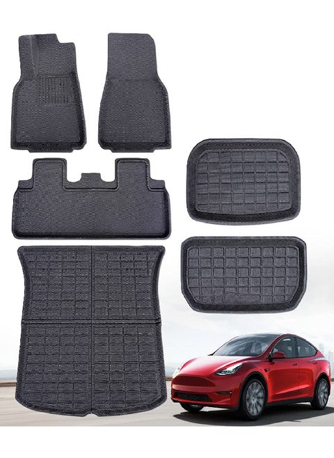 Floor Mats Full Set For Tesla Model Y Accessories 2024 2023 2022 2021, XPE All Weather For Model Y Floor Mats 2021 2024 Front Rear Trunk Cargo Liner Mat Waterproof Interior Accessories 5 Seater