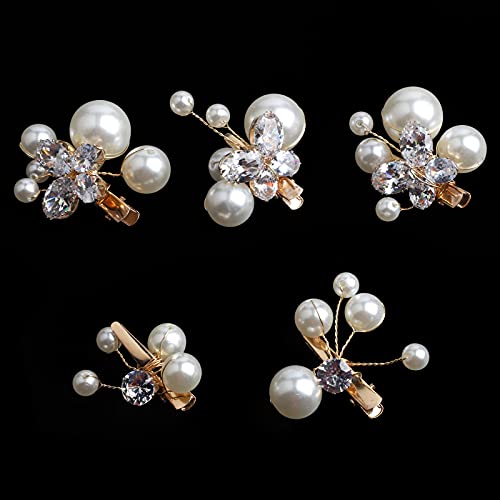 Sppry Small Pearl Alligator Hair Clips - Sparkly Rhinestone Butterfly Hair Accessories for Women or Bridal Girls in Wedding Prom Party, Set of 5 Pcs - Image 2