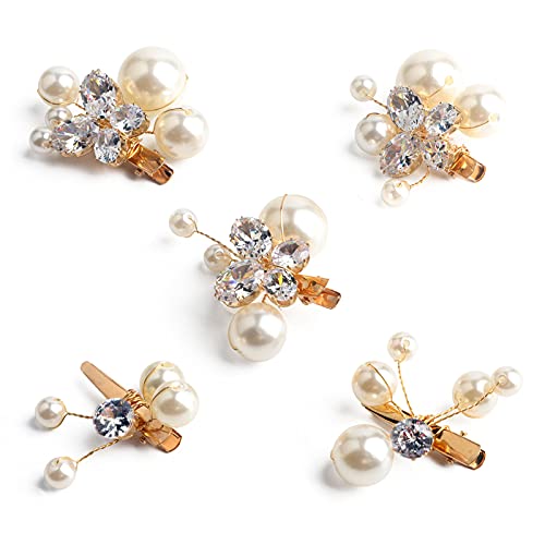 Sppry Small Pearl Alligator Hair Clips - Sparkly Rhinestone Butterfly Hair Accessories for Women or Bridal Girls in Wedding Prom Party, Set of 5 Pcs - Image 1