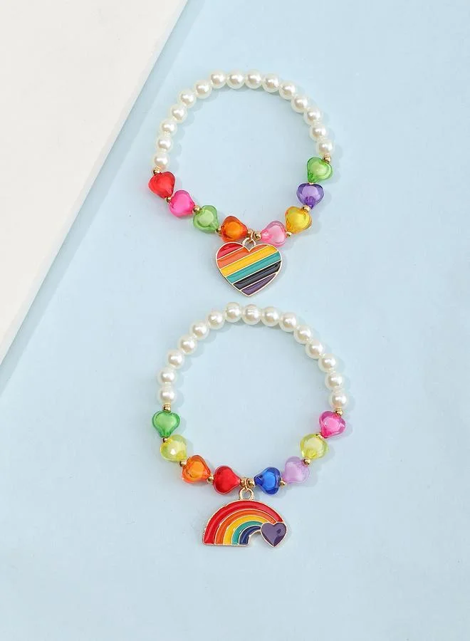 تايك تو Set of 2 - Rainbow Heart Beaded Bracelets