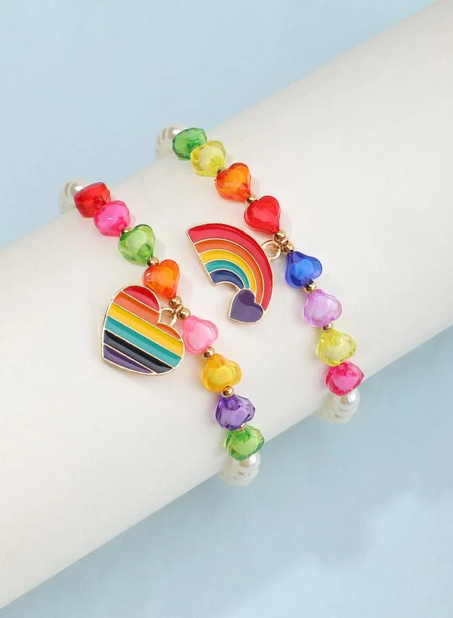 تايك تو Set of 2 - Rainbow Heart Beaded Bracelets