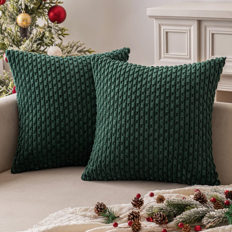 MIULEE MIULEE Throw Pillow Covers Soft Corduroy Decorative Set of 2 Boho Striped Pillow Covers Pillowcases Farmhouse Home Decor for Christmas Couch Bed Sofa Living Room 24x24 Inch Cream White - Image 1