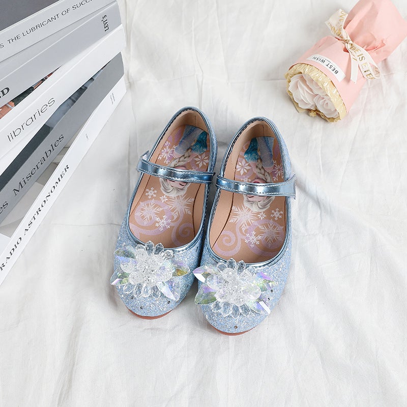 Princess Shoes For Girls, Elsa Shoes, New Children'S Leather Shoes, Silver Crystal Single Shoes For Girls, Summer Soft Soles - Image 1