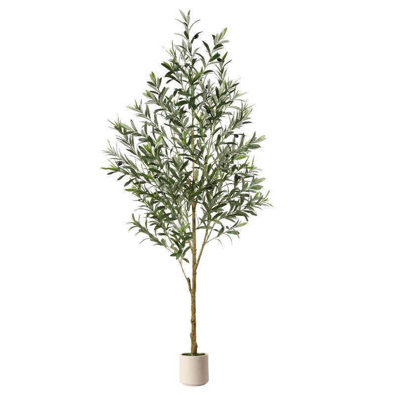 Alupssuc 6FT Artificial Olive Trees Faux Silk Plant with Lively Artificial Trunk and Lifelike Fruits Indoor Fake Potted Tree with White Planter for Modern Home Office Living Room Decor