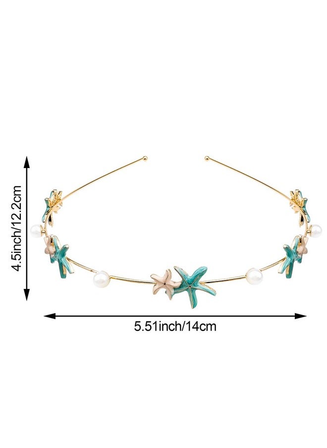 DonLeeving 3 Pack Rhinestone Crystal Starfish Headbands Handmade Pearl Seashell Mermaid Headbands Fashion Beaded Headbands Gold Metal Headbands Headdress Hair Accessories For Girls Women Teens  - Image 2