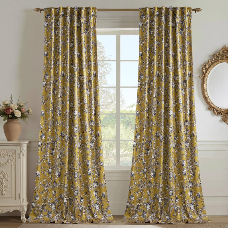 StangH Mustard Yellow Velvet Curtains 84 inches Long, Vintage Patterned Drapes with Floral Design Victorian Thermal Insulated Panels for Sliding Door Living Room, W52 x L84, 2 Panels - Image 1