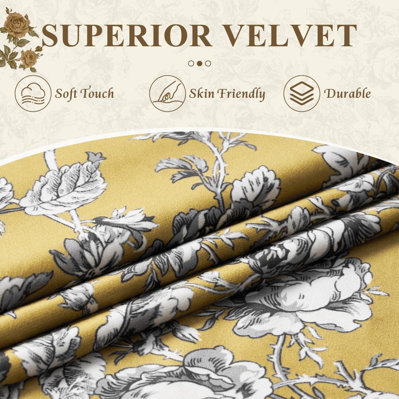 StangH Mustard Yellow Velvet Curtains 84 inches Long, Vintage Patterned Drapes with Floral Design Victorian Thermal Insulated Panels for Sliding Door Living Room, W52 x L84, 2 Panels - Image 3