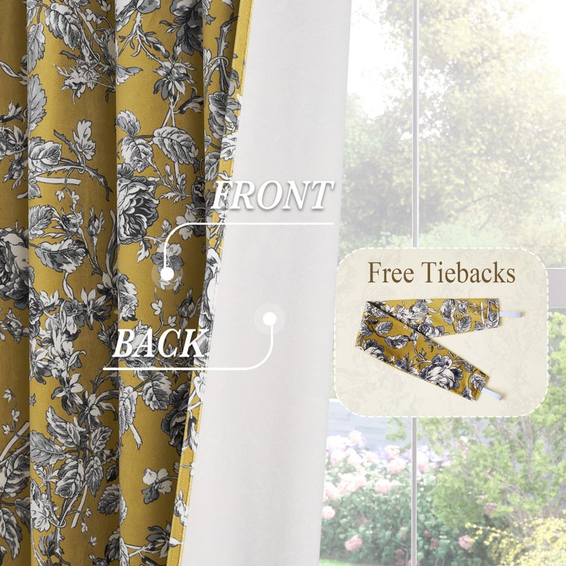StangH Mustard Yellow Velvet Curtains 84 inches Long, Vintage Patterned Drapes with Floral Design Victorian Thermal Insulated Panels for Sliding Door Living Room, W52 x L84, 2 Panels - Image 5