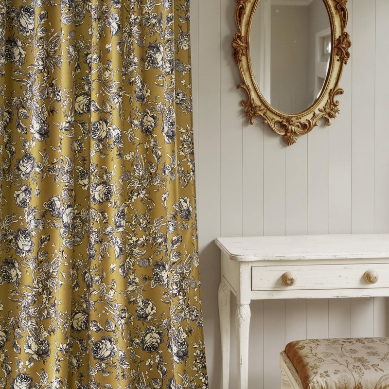 StangH Mustard Yellow Velvet Curtains 84 inches Long, Vintage Patterned Drapes with Floral Design Victorian Thermal Insulated Panels for Sliding Door Living Room, W52 x L84, 2 Panels - Image 2