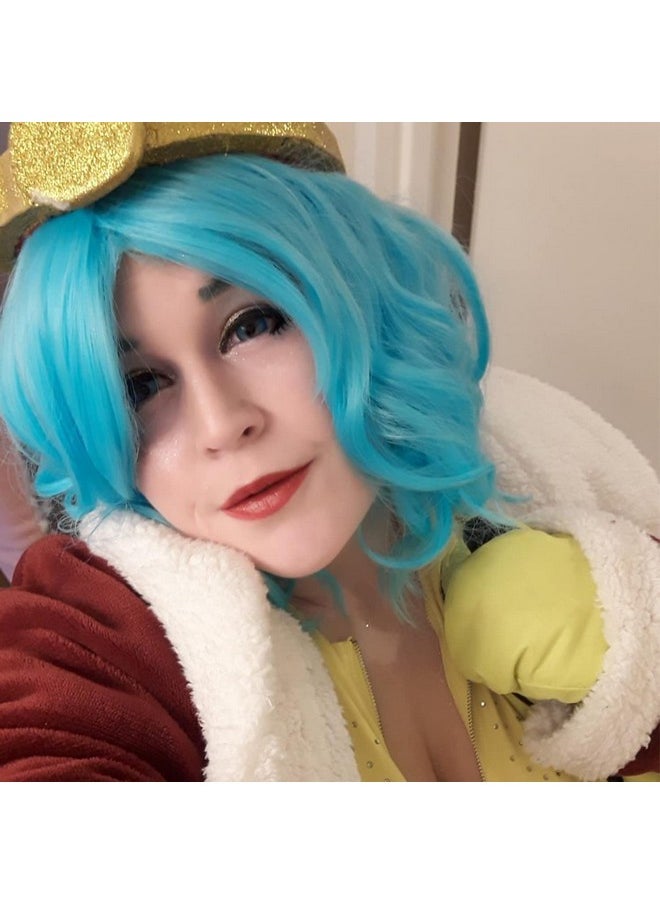 Netgo Blue Wigs For Women Short Wavy Cosplay Wig With Bangs 14Inch Heat Resistant Synthetic Cosplay Daily Party Curly Wig  - Image 4