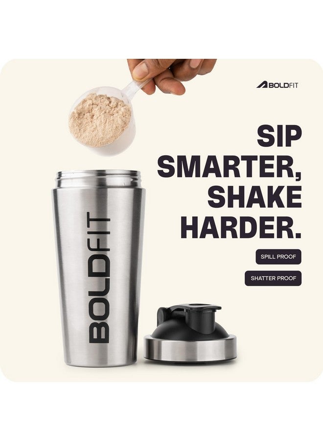 BOLDFIT Boldfit Stainless Steel Gym Shaker Bottle Shaker Bottles for Protein Shake 100% Leakproof Guarantee Protein Shaker Sipper Bottle Pre Workout Steel Shaker With Measurement 700 ml Silver  - Image 2