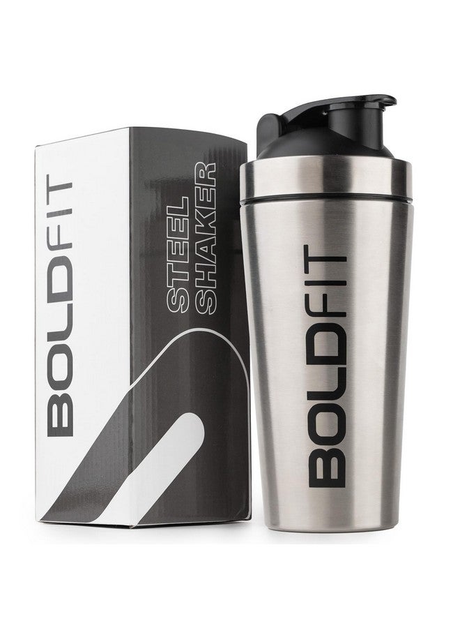 BOLDFIT Boldfit Stainless Steel Gym Shaker Bottle Shaker Bottles for Protein Shake 100% Leakproof Guarantee Protein Shaker Sipper Bottle Pre Workout Steel Shaker With Measurement 700 ml Silver  - Image 1
