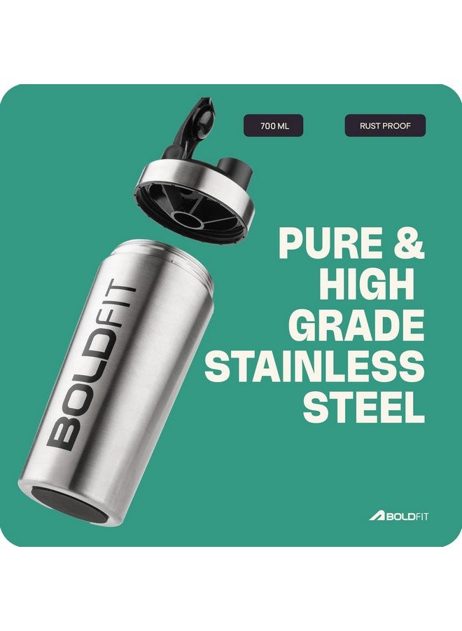 BOLDFIT Boldfit Stainless Steel Gym Shaker Bottle Shaker Bottles for Protein Shake 100% Leakproof Guarantee Protein Shaker Sipper Bottle Pre Workout Steel Shaker With Measurement 700 ml Silver  - Image 5
