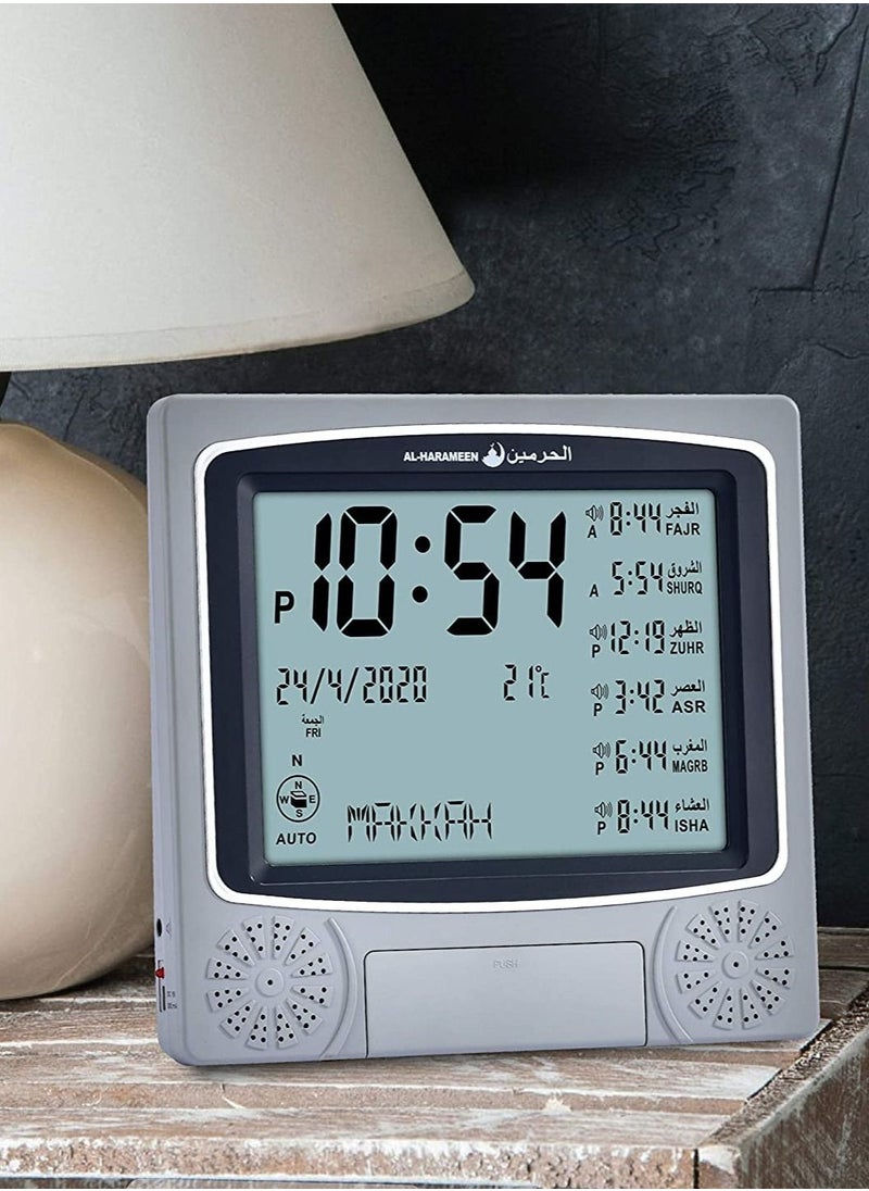 AL-HARAMEEN - Azan Alarm Wall Table Clock Prayer Clock with Automatic Athan Five Times with Temperature and Timing Display Size 22.5x21.5x2.7cm - Image 1