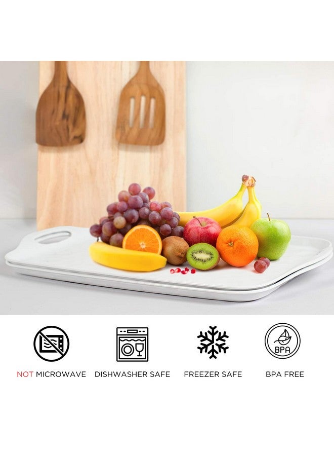 TP صينية تقديم TP مع مقابض، مجموعة من 2 صينية تقديم مستطيلة كبيرة من الميلامين، بيضاء نقية - Image 2