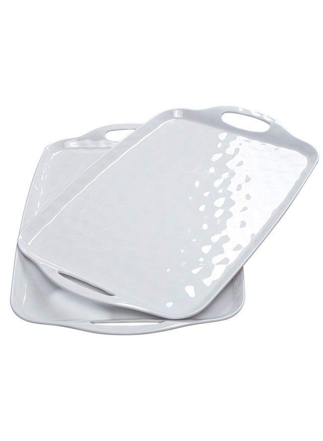 TP صينية تقديم TP مع مقابض، مجموعة من 2 صينية تقديم مستطيلة كبيرة من الميلامين، بيضاء نقية - Image 1