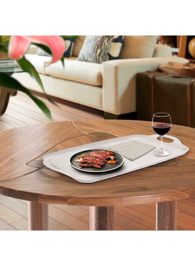 TP صينية تقديم TP مع مقابض، مجموعة من 2 صينية تقديم مستطيلة كبيرة من الميلامين، بيضاء نقية - Image 4