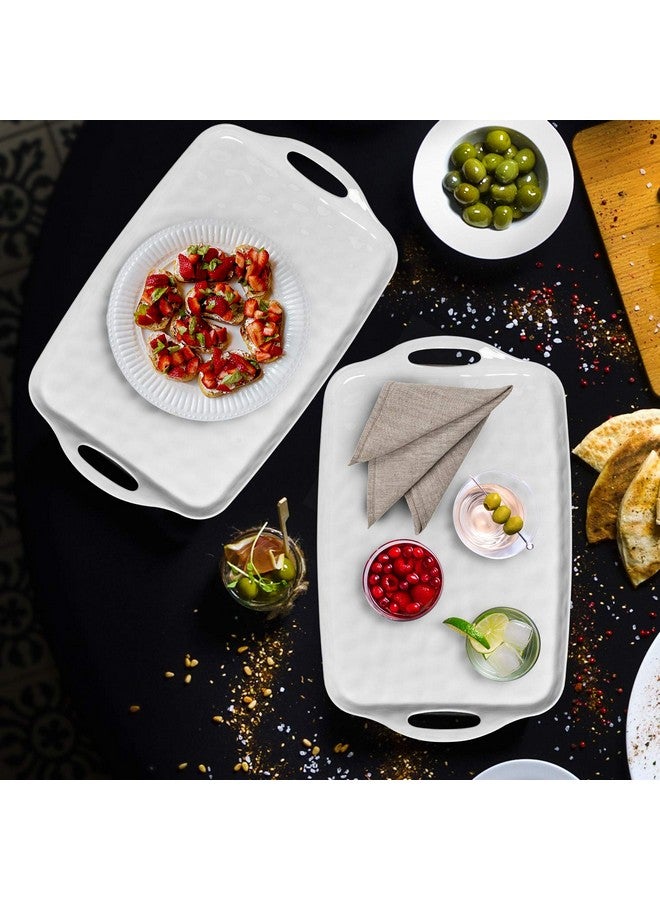 TP صينية تقديم TP مع مقابض، مجموعة من 2 صينية تقديم مستطيلة كبيرة من الميلامين، بيضاء نقية - Image 3