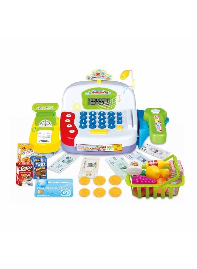 REZZOSS Kids Supermarket Cash Register Toy – Electronic Cashier Playset with Scanner, Microphone, Calculator & Play Food | Battery Operated Grocery Store Pretend Play Kit with Shopping Basket & Money | Educational Math Toy Gift for Boys & Girls 3+ Years - Image 1