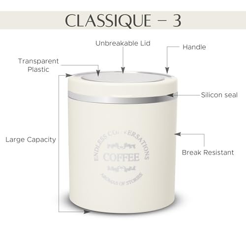 Jaypee Plus Classique 3 Tea Coffee Sugar Storage Container Set 750 ml Airtight Plastic canisters Tea containers for kitchen | Silicon rubber lock Stackable glossy finish transparent Lid, Ivory - Image 3