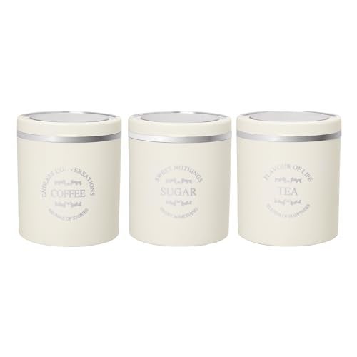 Jaypee Plus Classique 3 Tea Coffee Sugar Storage Container Set 750 ml Airtight Plastic canisters Tea containers for kitchen | Silicon rubber lock Stackable glossy finish transparent Lid, Ivory - Image 1