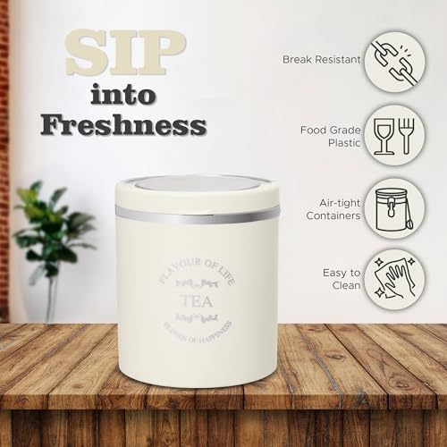 Jaypee Plus Classique 3 Tea Coffee Sugar Storage Container Set 750 ml Airtight Plastic canisters Tea containers for kitchen | Silicon rubber lock Stackable glossy finish transparent Lid, Ivory - Image 4