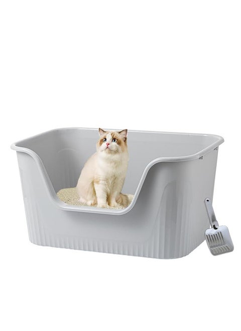 Large Litter Box, Open Splash Proof High Side Litter Box, Better for Multi-Cat Households, Pet Safe Coating, Easier to Clean and More Sanitary (Uncovered,Grey)