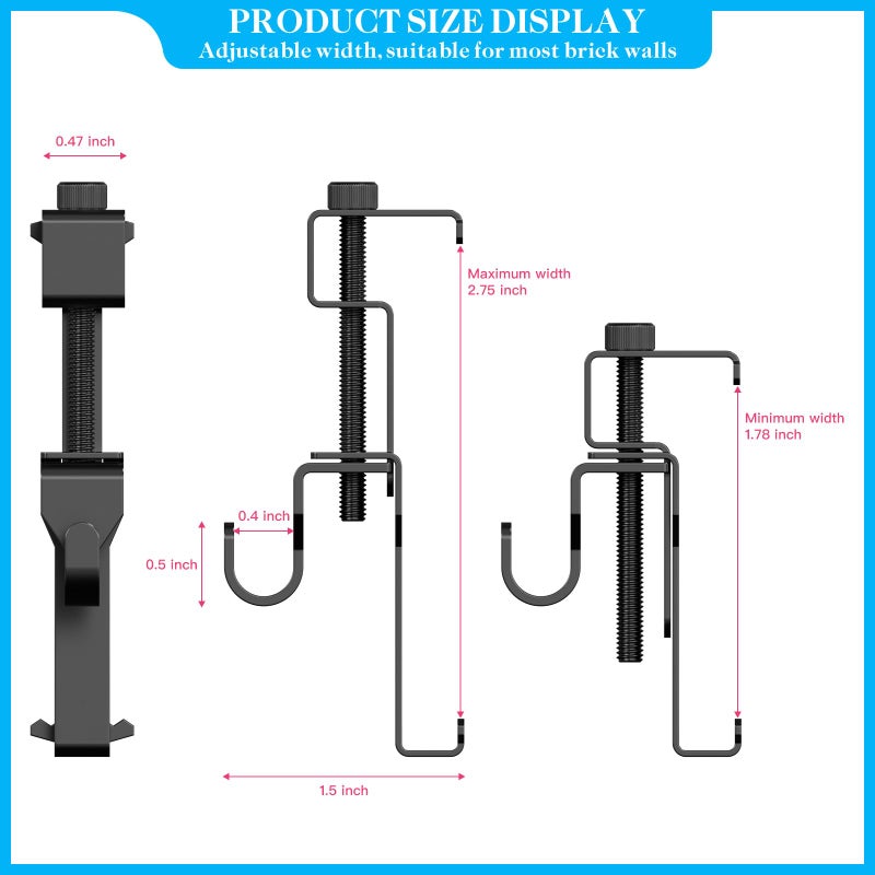 Lewufe Stainless Steel Brick Wall Clips  Brick Hooks Clamp Outdoor Heavy Duty 1-3/4"" To 2-3/4"" Brick Hook Brick Hangers No Drill  6 Packs - Image 2