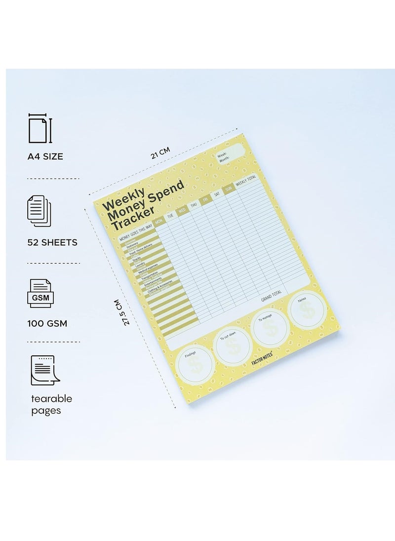 FACTOR NOTES A4 Size Weekly Money Spend Tracker Tear-Off Notepad 52 Sheets  - Image 2