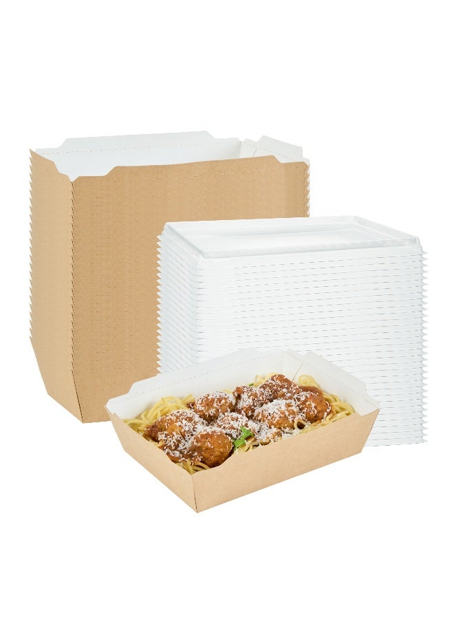 Restaurantware Cafe Vision 34 Ounce Take Out Food Containers, 200 Click Lock Disposable Lunch Boxes - Clear Lids Sold Separately, Hot And Cold Dishes, Kraft Paper To Go Food Containers - Image 2