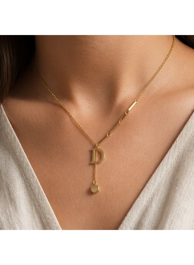18K Gold Plated Initial 'D' Pendant Y-Necklace for Women - Image 1