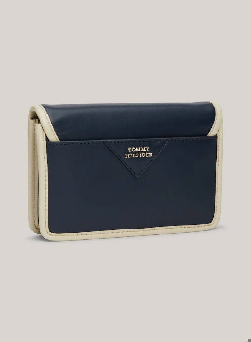 TOMMY HILFIGER Women's Push Lock Leather Crossover Bag -  Leather, Blue/ Off White