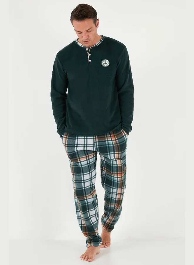 Buratti  Buratti Plaid Regular Fit Buttoned Crew Neck Winter Fleece Pajama Set Men's PAJAMAS SET 60961008 for Men | Best Price UAE