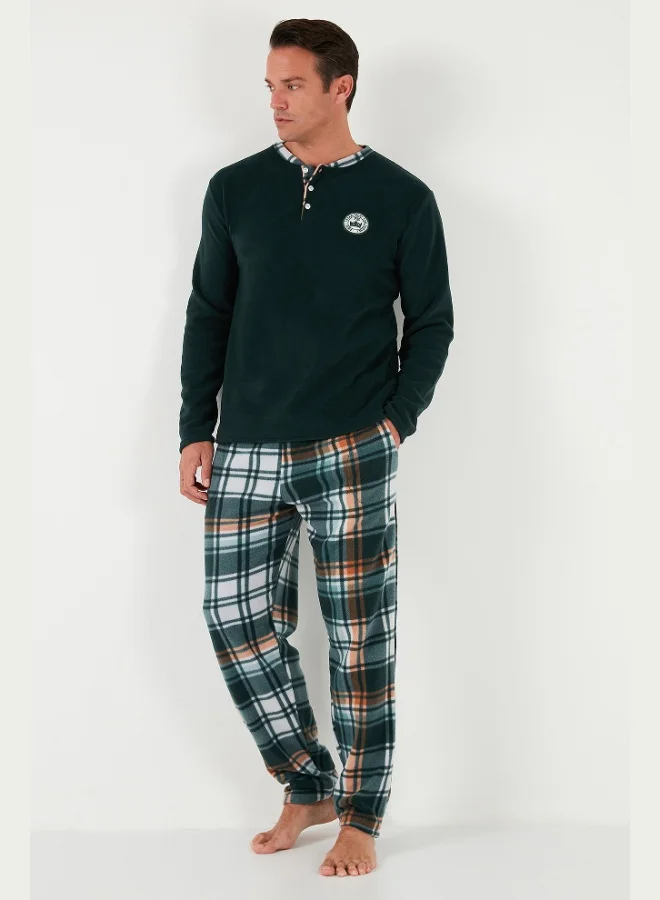 Buratti  Buratti Plaid Regular Fit Buttoned Crew Neck Winter Fleece Pajama Set Men's PAJAMAS SET 60961008 for Men | Best Price UAE