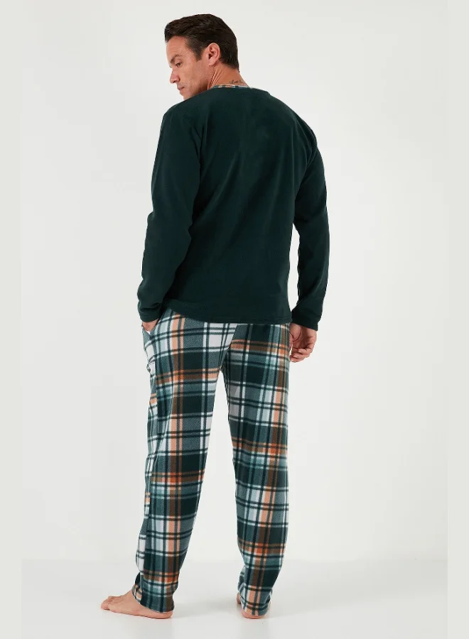Buratti  Buratti Plaid Regular Fit Buttoned Crew Neck Winter Fleece Pajama Set Men's PAJAMAS SET 60961008 for Men | Best Price UAE