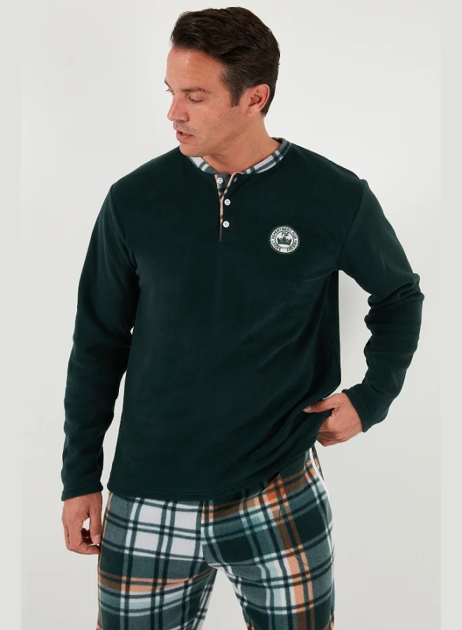 Buratti  Buratti Plaid Regular Fit Buttoned Crew Neck Winter Fleece Pajama Set Men's PAJAMAS SET 60961008 for Men | Best Price UAE