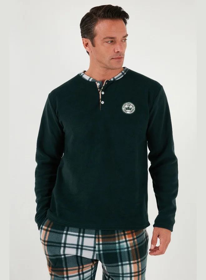 Buratti  Buratti Plaid Regular Fit Buttoned Crew Neck Winter Fleece Pajama Set Men's PAJAMAS SET 60961008 for Men | Best Price UAE