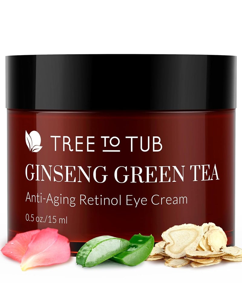 Tree to Tub Retinol Under Eye Cream for Dark Circles Puffiness Wrinkles Bags Under Eyes  Sensitive Skin Night Eye Moisturizer for Women  Men wHyaluronic Acid Organic Green Tea Natural Ginseng