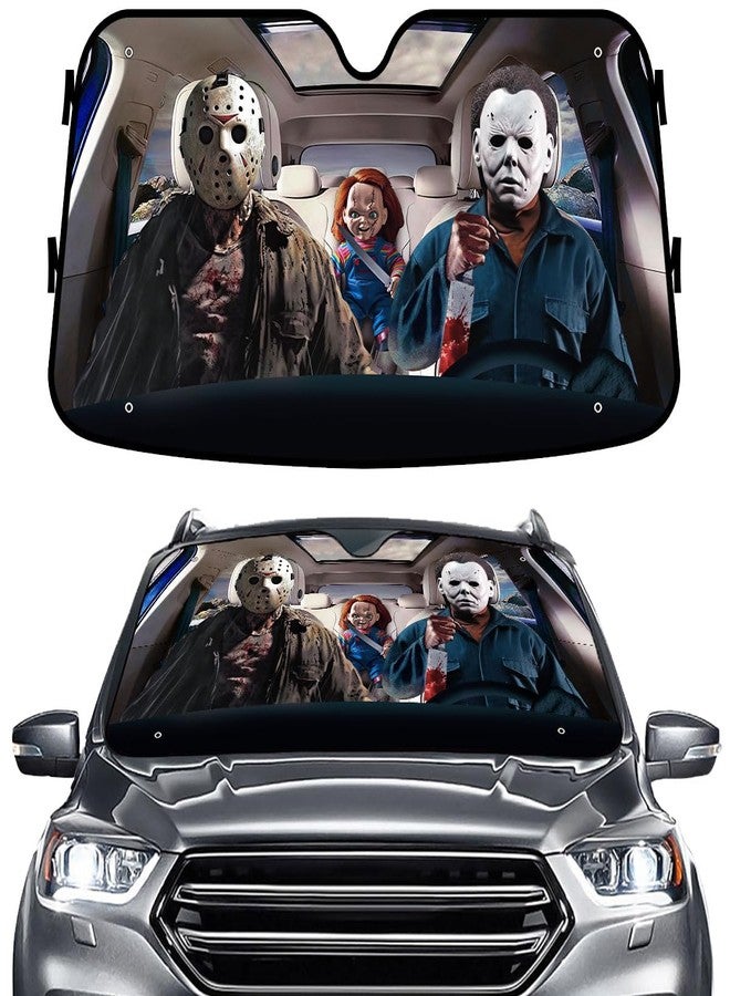 GENANY Haunting Horror Windshield Sun Shade for Car SUV Truck (55x30 inches), Scary Car Sun Shade Windshield, Car Shades for Front Windows, Horror Car Accessories - Image 1