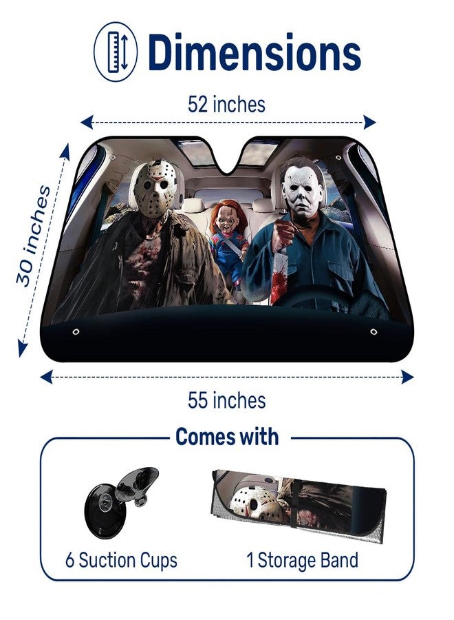 GENANY Haunting Horror Windshield Sun Shade for Car SUV Truck (55x30 inches), Scary Car Sun Shade Windshield, Car Shades for Front Windows, Horror Car Accessories - Image 2