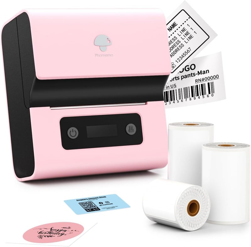 Label Maker- with 3 Roll Labels M221 Label Maker Machine 3 Inch Bluetooth Thermal Barcode Printer for Small Business/Home Use, for Barcode, Address, Logo, Mailing, Stickers, Pink - Image 1