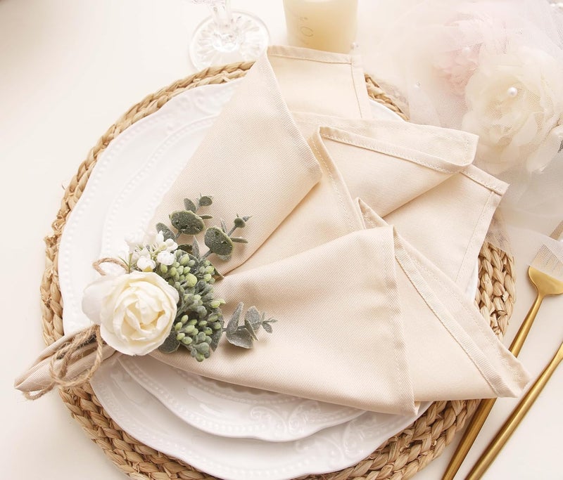 JINVASE Cotton Cloth Napkins Set of 12 Dinner Cloth Napkins Bulk Wedding Christmas Thanksgiving 17  17 Champagne 12 Pack - Image 1