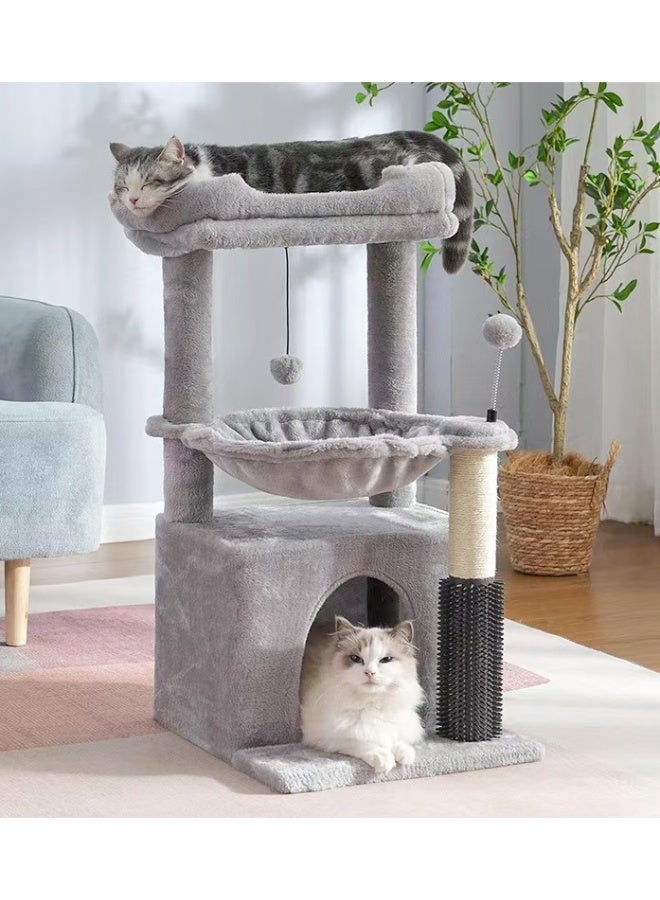 غوغويا شجرة قطط 82 سم برج قطط صغير مع أرجوحة كبيرة قطرها 40 سم، أداة تنظيف ذاتية، عمود خدش كامل، سرير علوي قابل للإزالة ومخبأ واسع للقطط الداخلية، رمادي - Image 1